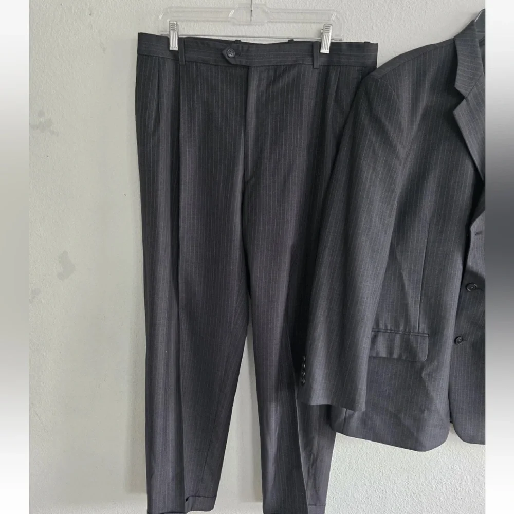 Linea Uomo Suit Sports Coat Pants Men 43 Gray Pinstripe Wool 4button 43x36 Flaw